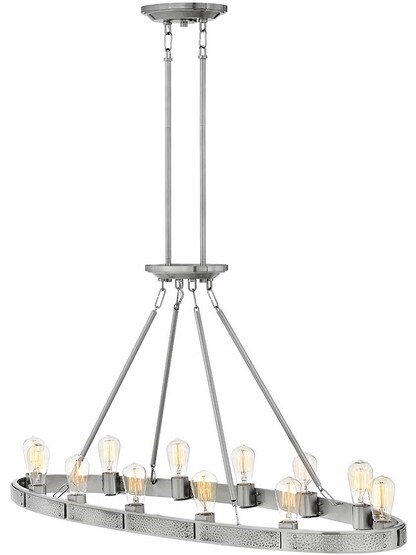 Everett 12-Light Island Chandelier in Brushed Nickel.